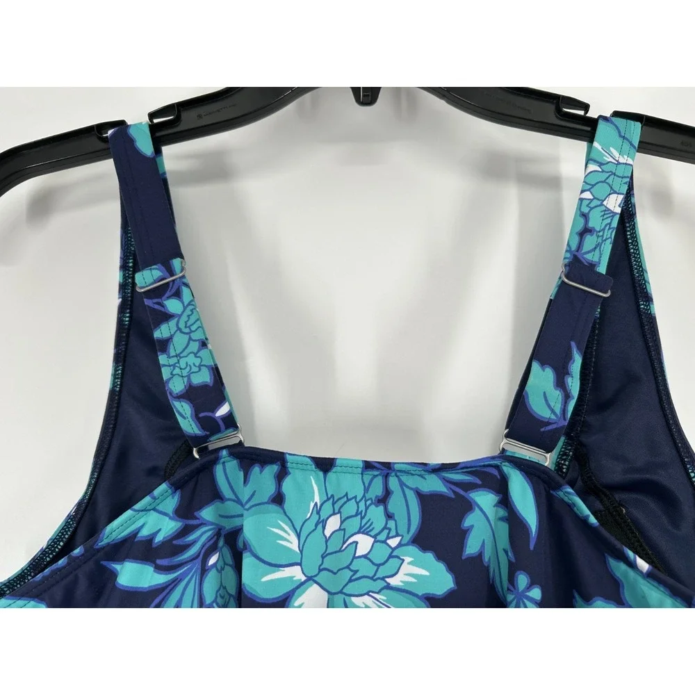 Lands End Tankini Womens Size‎ 18W Navy Teal Vibrant Floral Sleeveless Swim Top